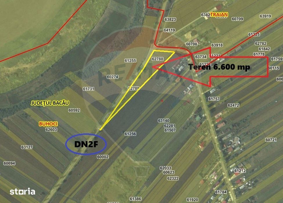 Teren de vanzare la DN2F Bacau-Vaslui la intrare in Traian si Bijghir