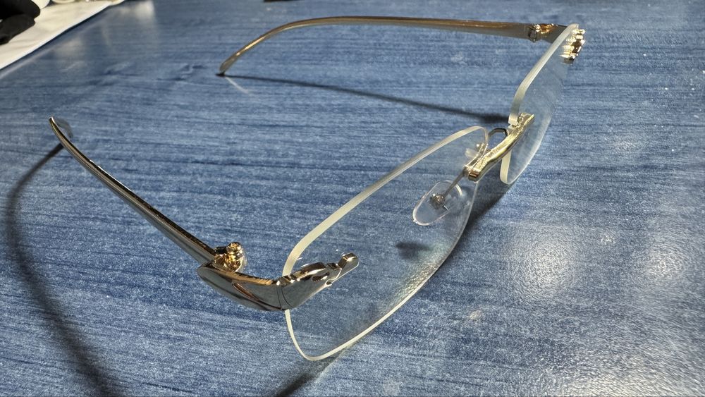 Rame ochelari vedere frameless aurii tip panthere de cartier soare