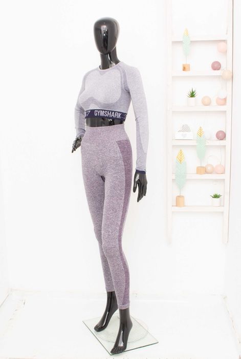 Gymshark дамски комплект кроп топ къс + клин висока талия за фитнес XS