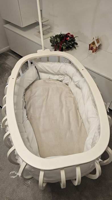 Pătuț bebe ALB din lemn masiv