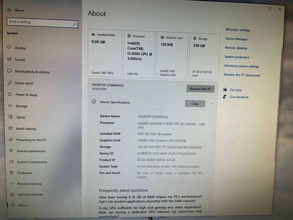 Desktop PC Lenovo ThinkCentre M920s SFF i3-8100