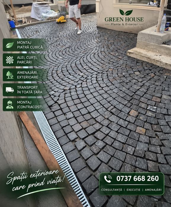 Montaj piatră cubică naturală modele speciale pentru curți și alei
