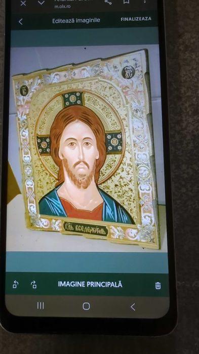 Icoană veche – cromolitografie litografie color, ramă aurită original