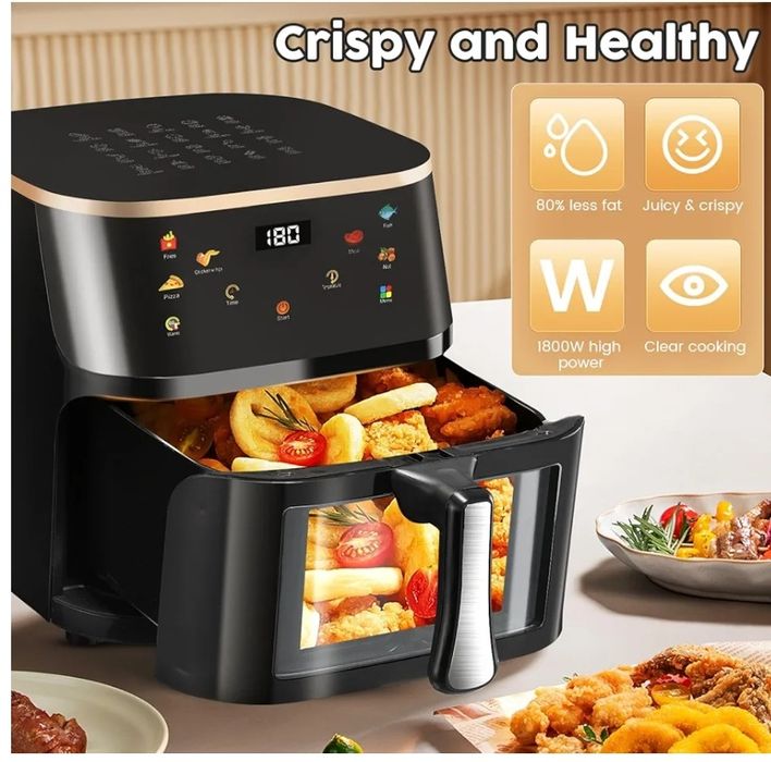 Friteuză cu aer cu fereastră vizuală, presetări 6 în 1 pentru gătit