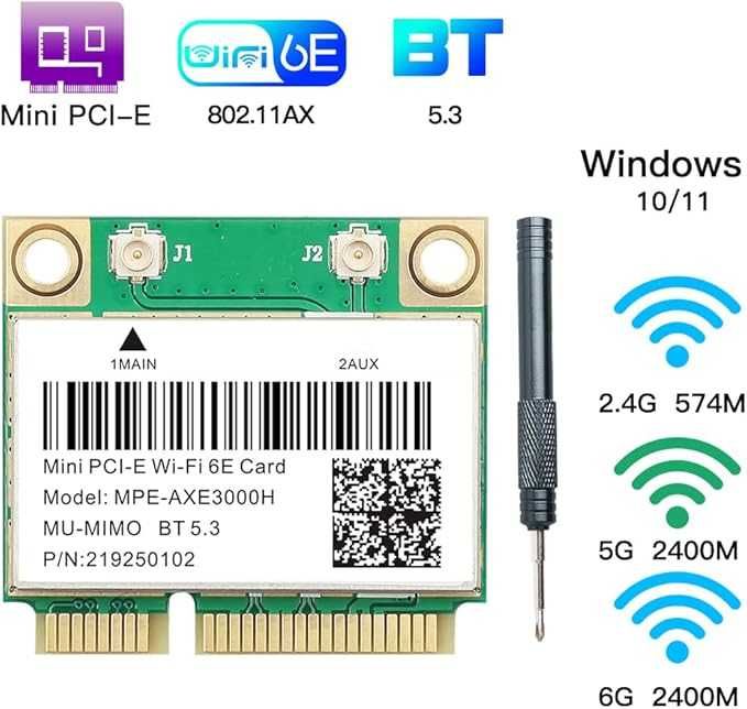 Placă Wireless Wi-Fi 6E - Intel AX210 interfață Half Mini PCIe Tri-Band 2,4/5/6 GHz Bluetooth 5.3 viteză 5,4 Gbps - NOU