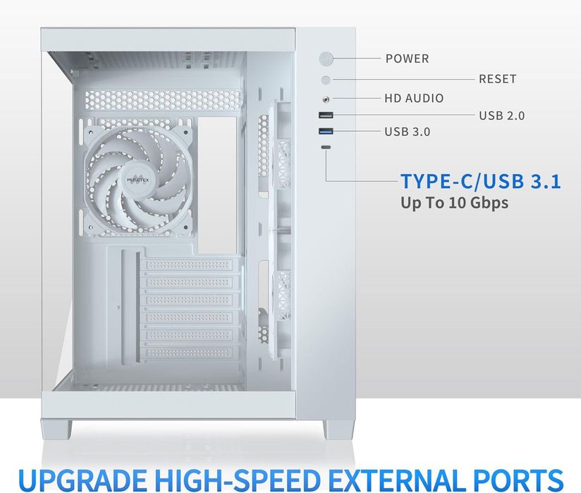Carcasa PC Gaming MUSETEX Y6 alba, ATX, sticla 270°, 6 ventilatoare ARGB