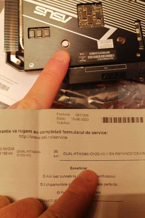 Placa video folosita ASUS 3060 DUAL V2 LHR 12GB GDDR6 inca in garantie
