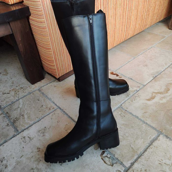 Стилни дамски високи ботуши, естествена кожа, размер 40