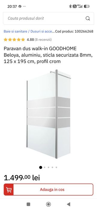 Geam pentru dus, nou. Produsul e fost doar verificat, este intact, fara nici un defect!