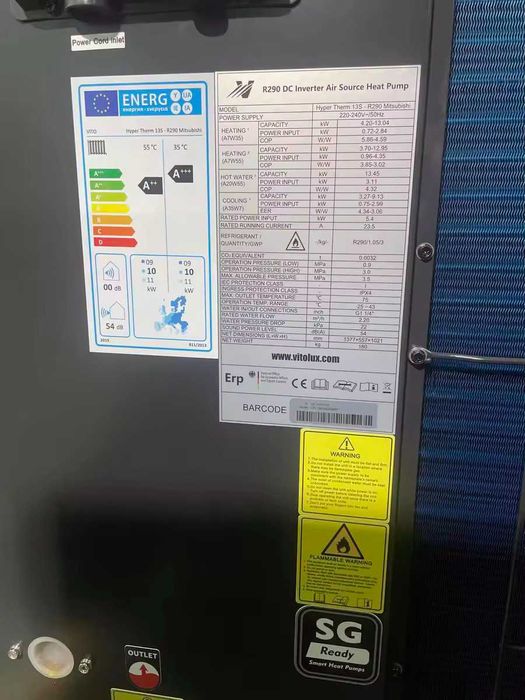 13.45 KW Инверторна МОНОФАЗНА ТЕРМОПОМПА Hyper Therm, до 75 градуса