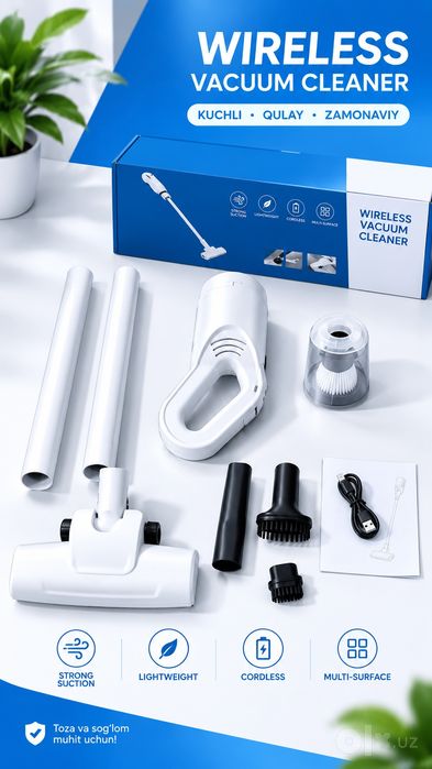 Simsiz mini changyutkich — avtomobil va mebel uchun
Avtomobil salon