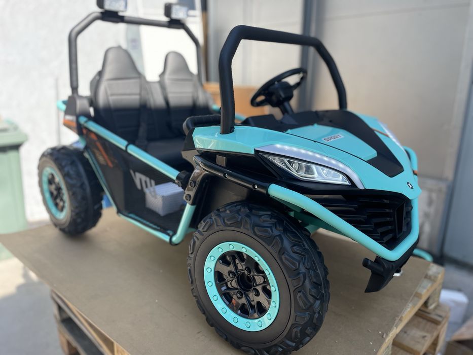 UTV electric pentru 2 copii Faster,  motoare 2x150W, baterie 24V 9Ah, telecomanda 2.4 GHz, roti din spuma EVA si Scaun Piele
