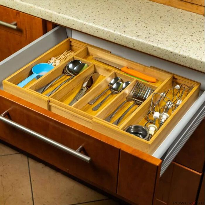 Cutie pentru tacamuri 7 compartimente, din bambus, pentru sertar,