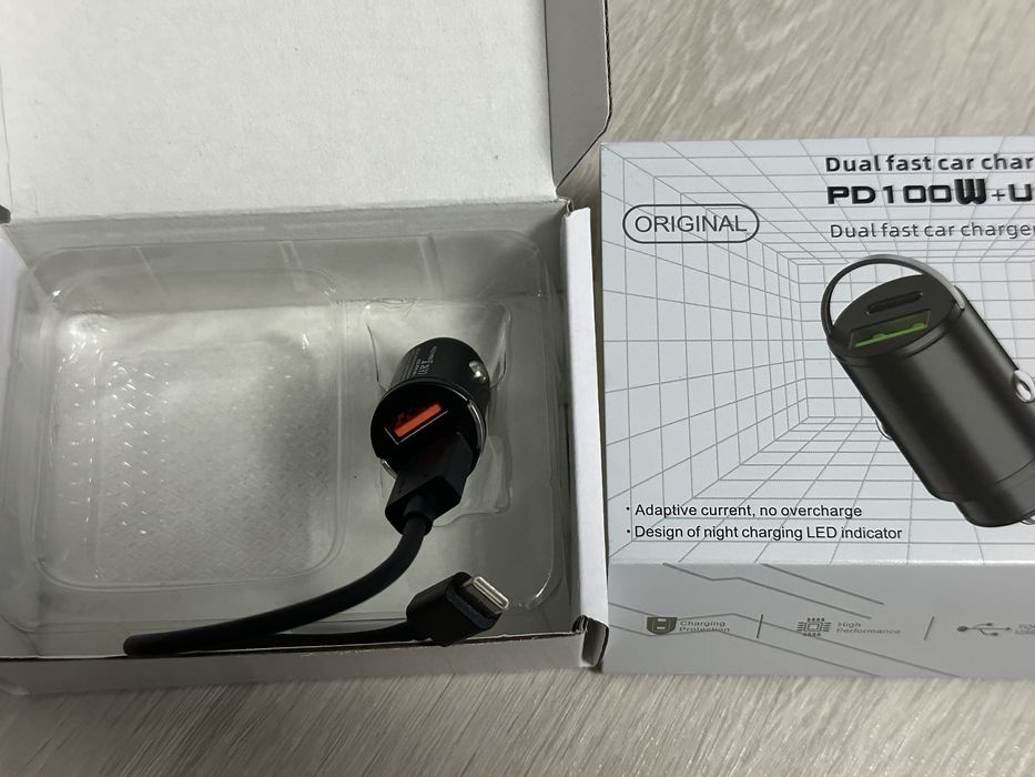Incarcator auto bricheta, 100W, 1 x USB, 1 x USB Tip C