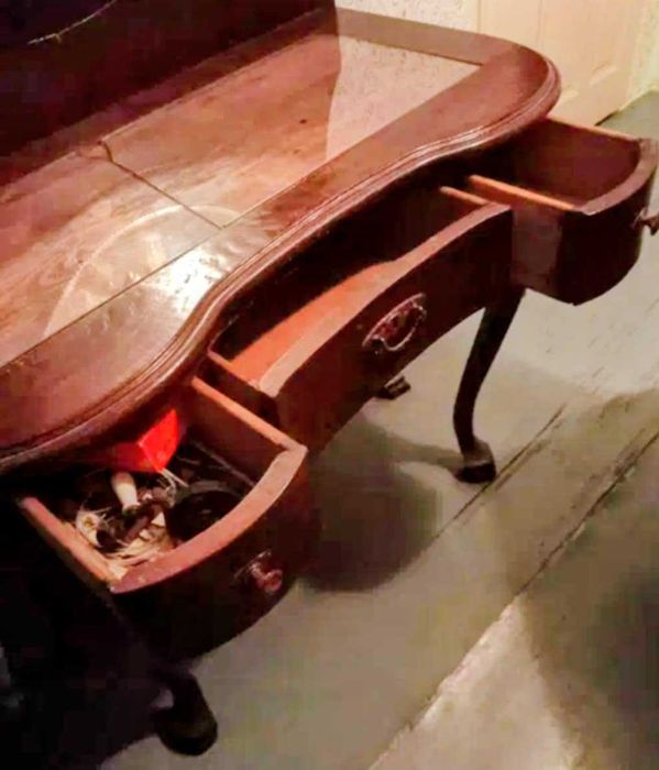 Masa machiaj/Toaleta lemn masiv interbelică Art Deco oglindărabatabila