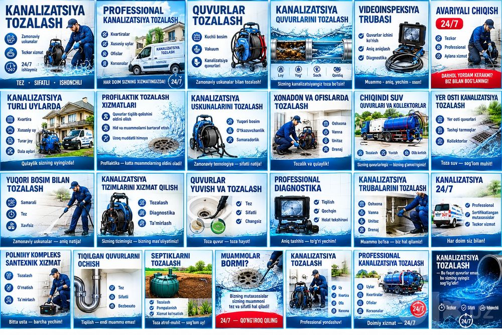 Kanalizatsiya tozalash xizmati Чистка канализация услуги сантехник