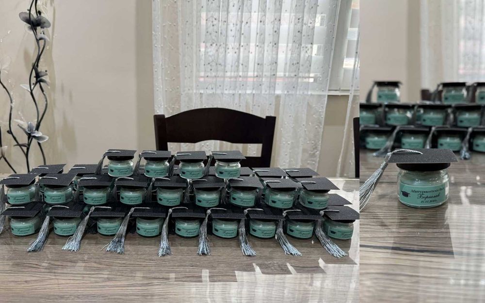 Подаръчета за гости за бал - бурканчета с мед или свещ за абитуриент