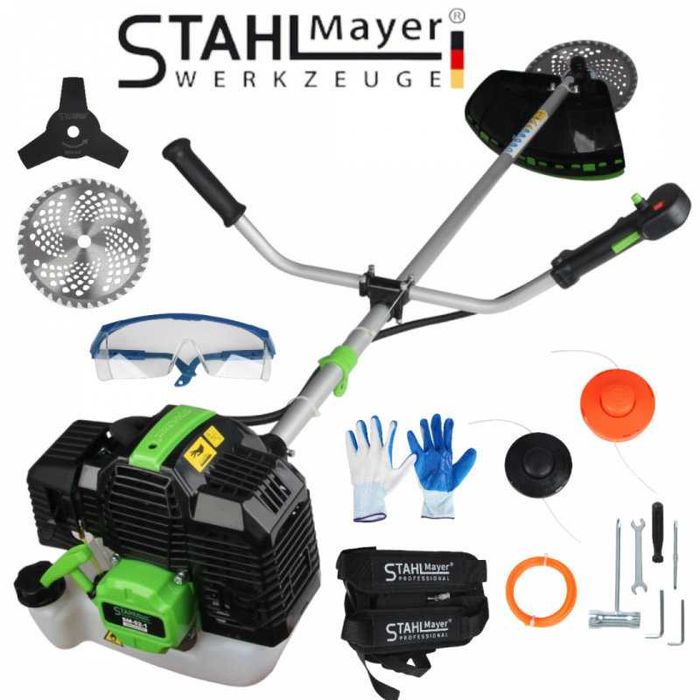 НЕМСКИ Бензинов Тример За Трева 74 кубика STAHLMAYER 2024 + ЛЕД ФЕНЕР