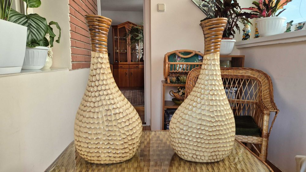 Set 2 vaze decorative mari din ceramica texturata / vaze podea