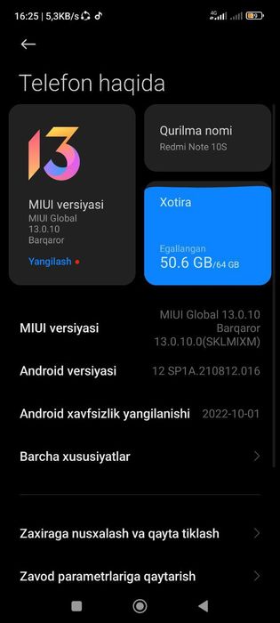 Redmi note 10s 6ga 64