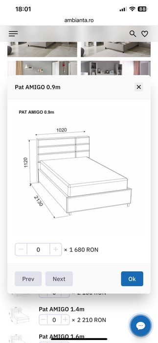 Pat tapitat  Amigo (Ambianta) 1 persoana 90x200 cu lada