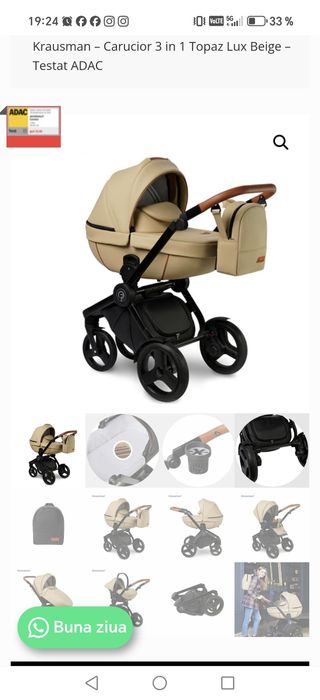 Vand carucior Krausman Topaz lux 3 în 1 beige