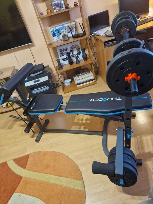 Bancă de forță multifuncțională THUNDER cu greutăți incluse