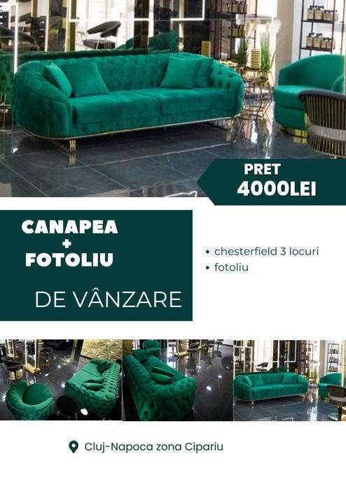 Canapea Chesterfield 3 locuri + Fotoliu