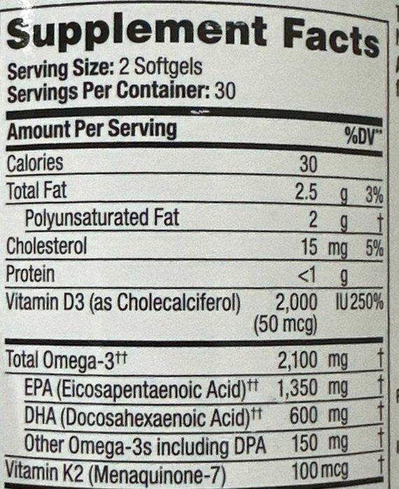 Омега-3+ Д3+ К2 Walgreens Omega-3 Plus D3 + K2 BOVINE! Softgels