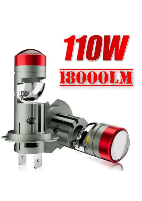 Set Becuri Led cu Lupa 110W 18000 Lumeni Set 6500K H7 H8 H11 HB3 HB4