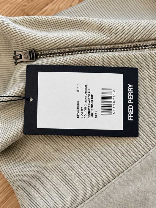 Bluză Fred Perry Half Zip Track Top bărbați, Light Oyster, inserții rib, mărimea L