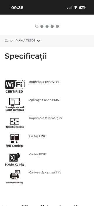 Imprimantă Canon Pixma TS305, funcțională, necesită cartușe