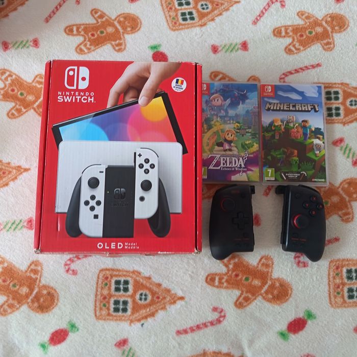 Nintendo Switch Oled +Hori Split Pad Pro Joy Cons+Minecraft cu Mario Mash up + Zelda Echoes of Widsom