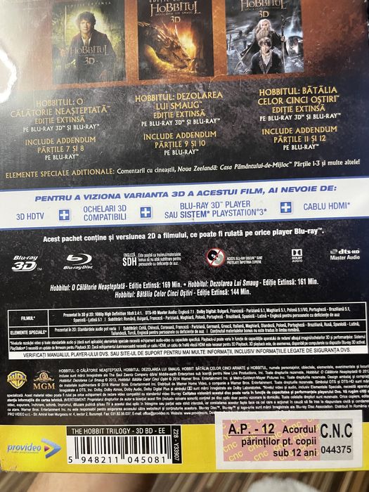 Blu-ray The Hobbit 3D+2D 1-3 Trilogy Extended Version sigilat