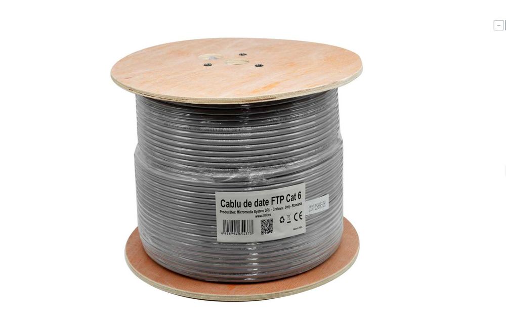Cablu retea date FTP CAT6 305m ecranat cupru + mufe rj45 pass through