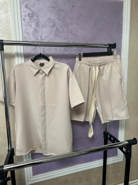 Compleu scurt crem camasa + pantaloni