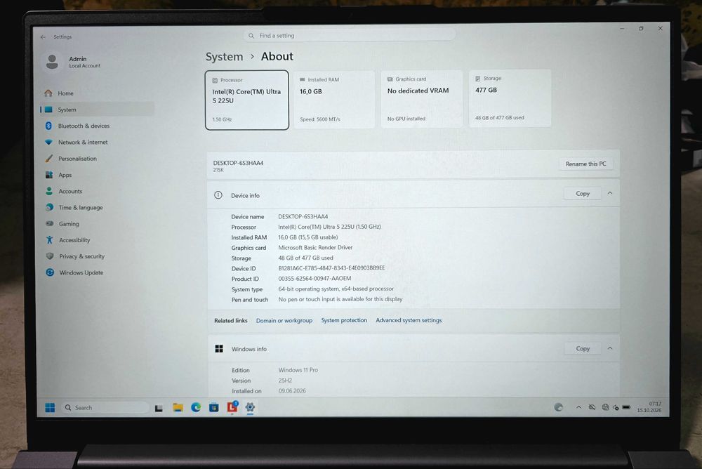 Lenovo Thinkbook 16 G8 IRL intel ultra 5 225U 16Gb 512Gb