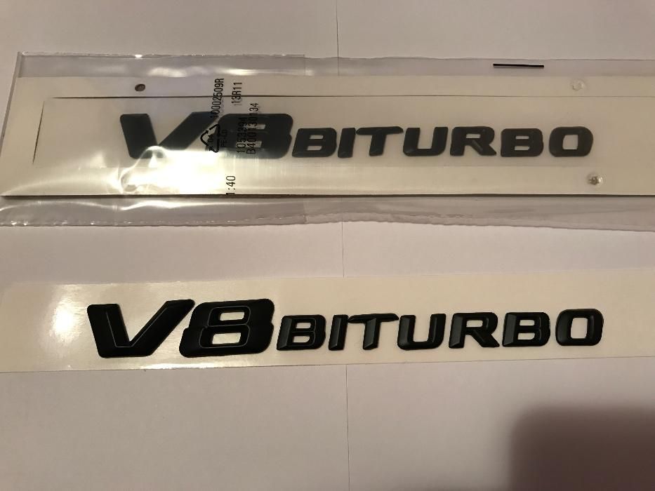 Emblema compatibila Mercedes V8 BITURBO abs aripi  crom/negru