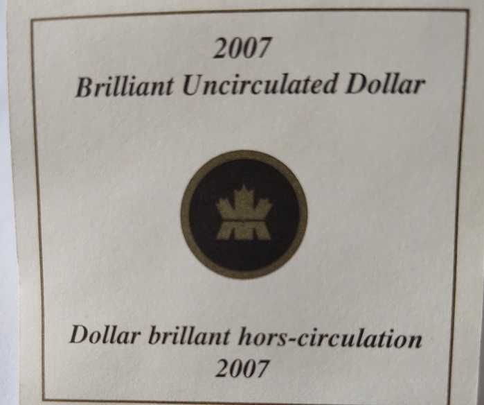Dollar Canadian din Argint de Colectie- ban de argint  2007