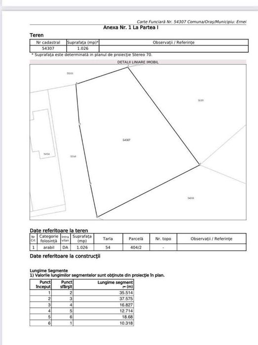 Vând teren intravilan,Ernei, 1026 mp