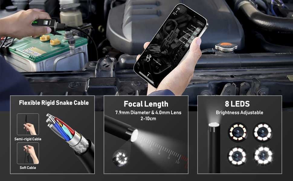 Безжичен ендоскоп камера за телефон с iOS и Android 720p 5м кабел