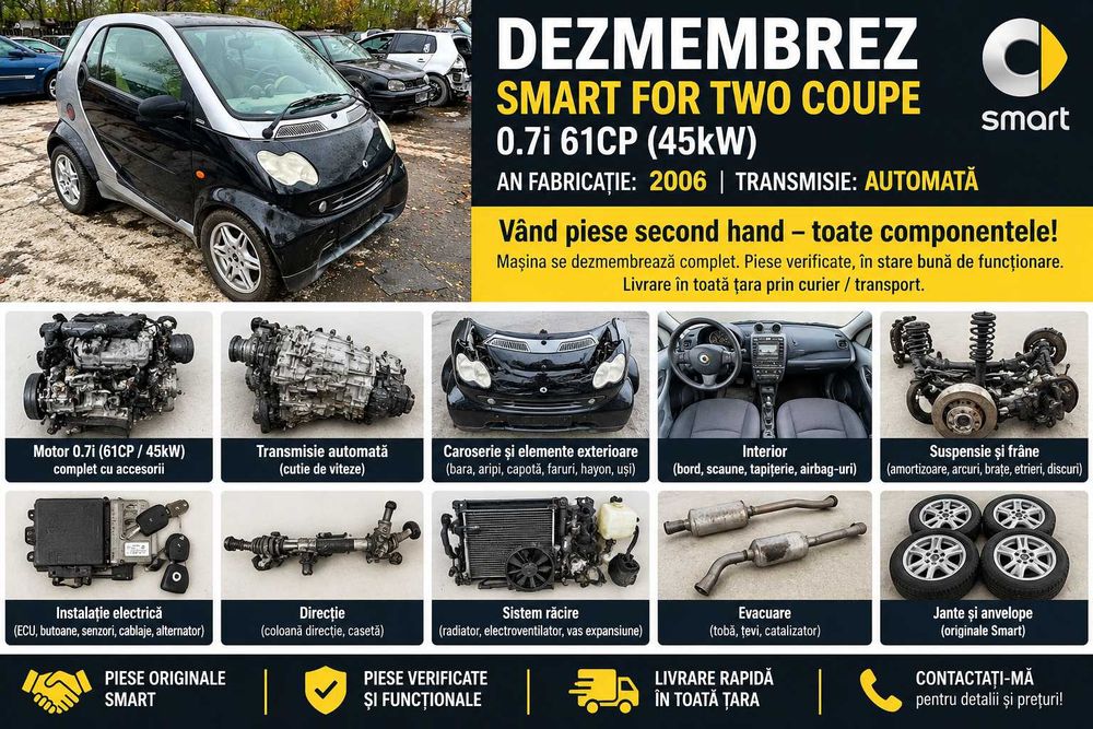 Dezmembrez Smart ForTwo Coupe 0.7i 61 CP, an 2006 – Piese originale