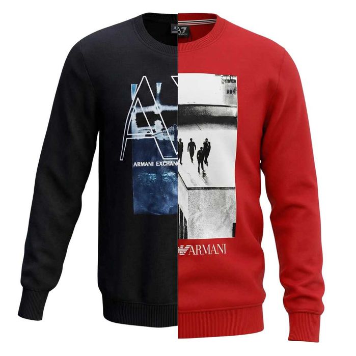 Мъжки Оригинални Блузи - Emporio Armani/AX - Черен/Червен Цвят