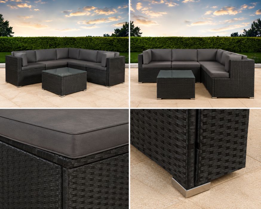Set mobilier grădină  din ratan sintetic – Colțar 5 locuri + măsuță, Gri Antracit