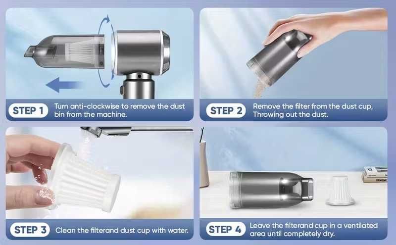 Мощна прахосмукачка QILIEASY,100W,20000Pa, 6000mAh,мокро, сухо чистeне