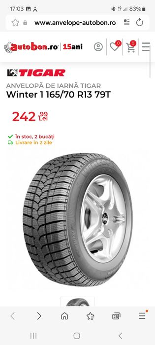 Anvelope iarna  noi  /Cauciucuri Tigar  165/70 R13