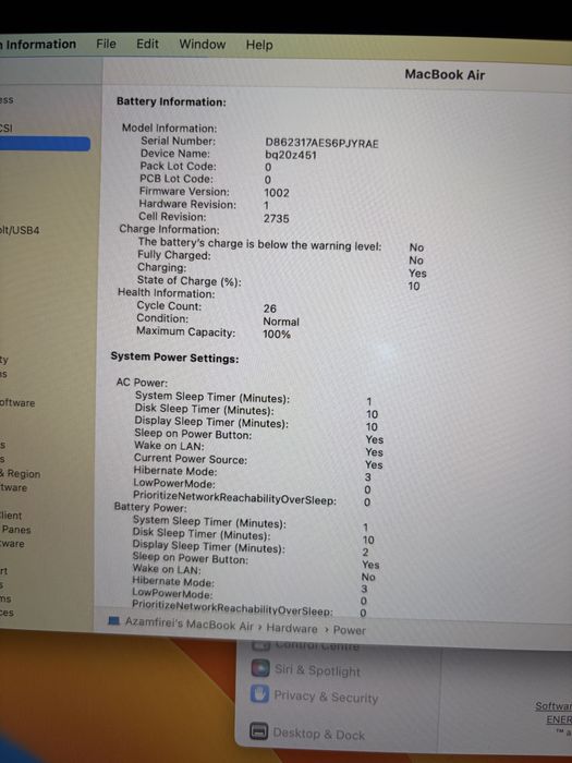 MacBook Air 2020 M1 100% baterie