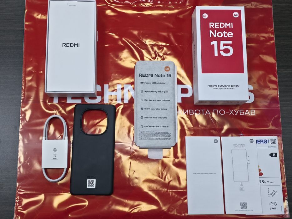 ЧИСТО НОВ 256GB Xiaomi Redmi Note 15 Гаранция Технополис 2028г. Black