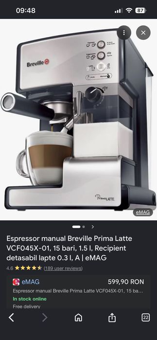 Vând espressor de cafea Breville