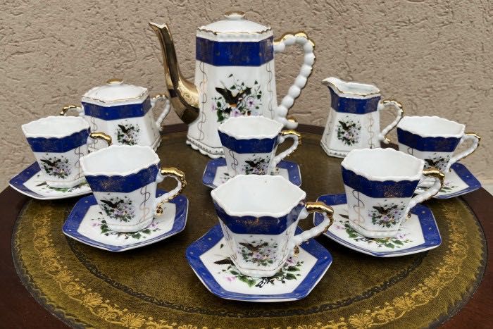 Elegant set cafea pt 6 persoane-flori-pasari-Anglia